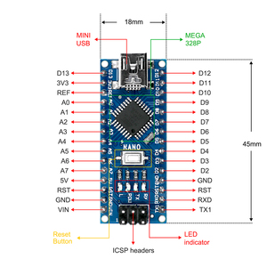 Nano 3.0 ATmega328P 5V16MhzコントローラーボードCH340USBドライバーMINIUSB Nano V3.0、Arduinoと互換性のあるケーブル付き - Product Image 2