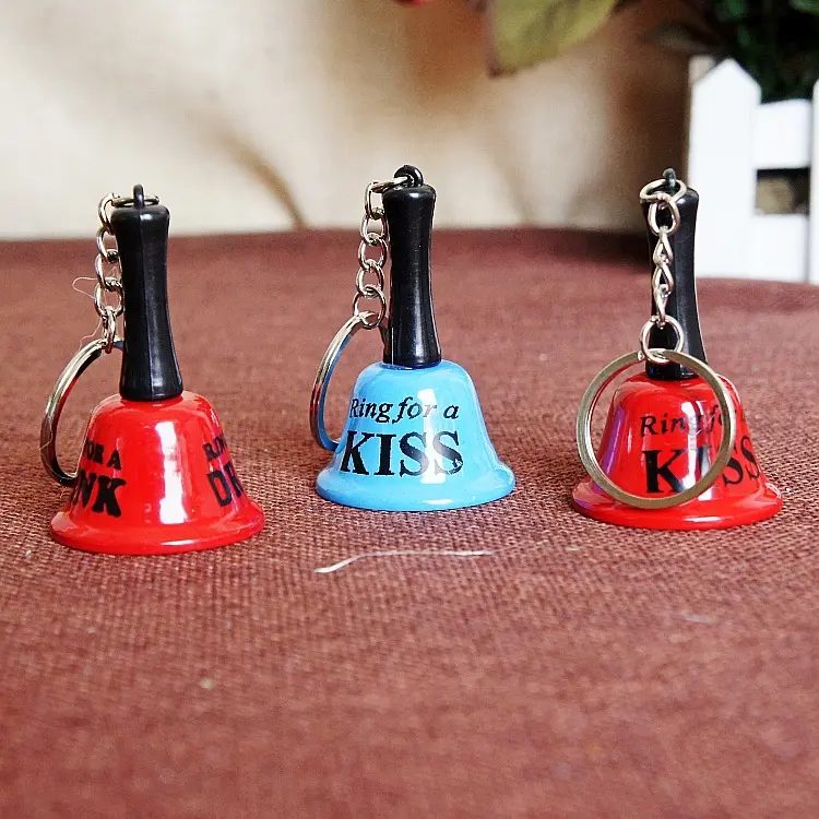 Customized Wedding Bells Hanging, Dinner Bells Mini Metal Call Hand Bell With Keychain/