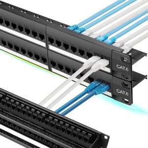 48ポートCat6インラインキーストーンUTP 19インチ取り外し可能バックバー付き1UネットワークパッチパネルCat6 Cat5e Cat5ケーブル用