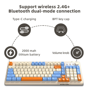 EWEADN V98 98 98-Key 2,4G Inalámbrico RGB Retroiluminado Interfaz USB Membrana Teclado de computadora Modo dual para Bluetooth para oficina de negocios - Product Image 6