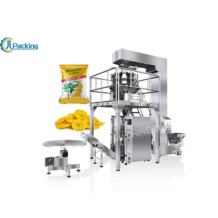 Empaquetadora vertical automática JCL para chips de plátano máquina empacadora pesadora de 14 cabezas para chips de plátano