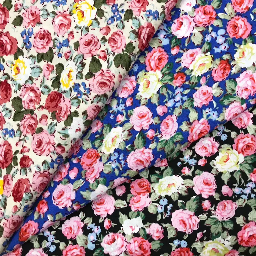 Tecido de poplin 100 algodão para criança, impressão digital, vestido floral