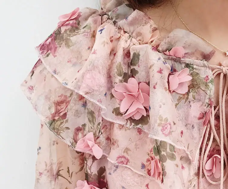 Tessuto floreale ricamato in chiffon ricamato in pizzo fiore 3d in poliestere per camicia da donna