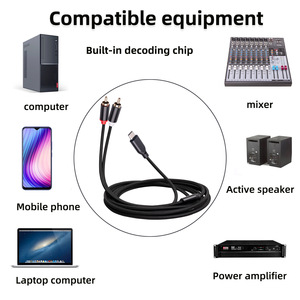 Built-in Decoder Chip TYPE-<strong>C</strong> to 2RCA Cell Phone Computer Connection Amplifier Speaker Audio Cable