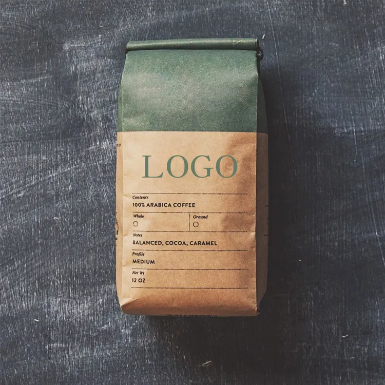 Bolsa de embalaje de té de grano de café vacía de café de 250G impresa personalizada bolsa de café inferior de caja plana con válvula y cremallera