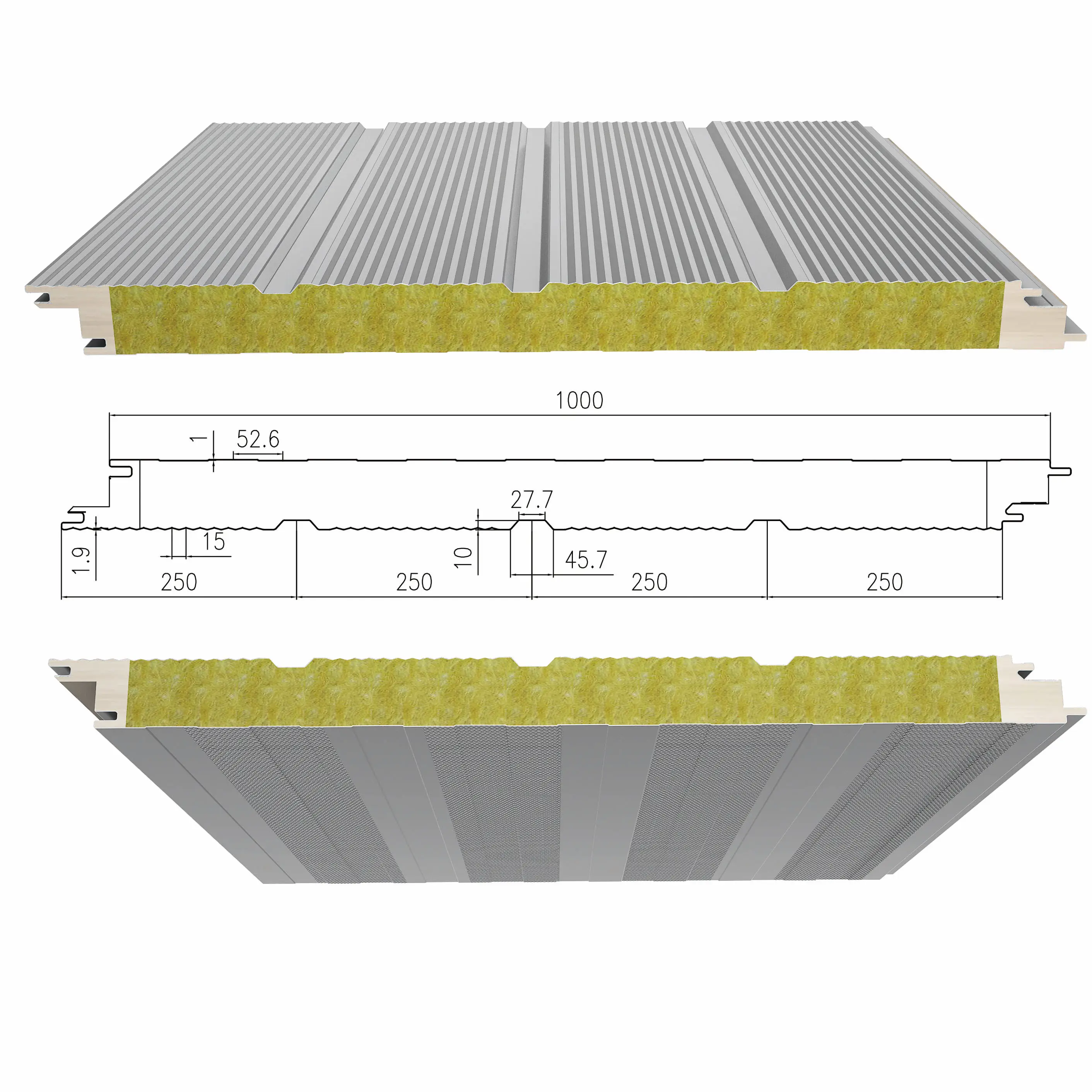 Isolatie Sandwichpanelen Eps 60Kg/M3 Metalen 50Mm 75Mm 100Mm 120mm150mm 200Mm Moderne 0.4mm-0.7Mm Magazijn Aangepaste Wandpaneel