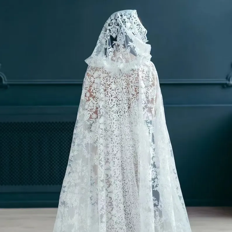 Robe châle veste en dentelle brodée avancée pour mariée ou robe de fille à fleurs, motif boléro à fleurs blanches