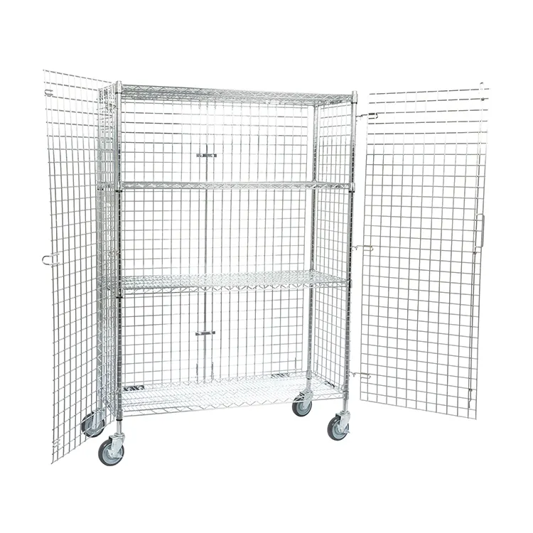 Logistics Galvanized Collapsible Wire Mesh Steel Metal Storage Security Supermarket Roll Cage With Wheels