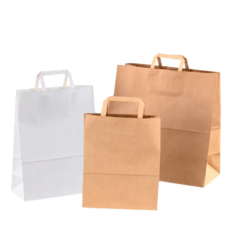 Bolsa de Papel Kraft para manualidades, Bolsa de regalo con mango Plano, Personalizado, ecológico, barato, marrón