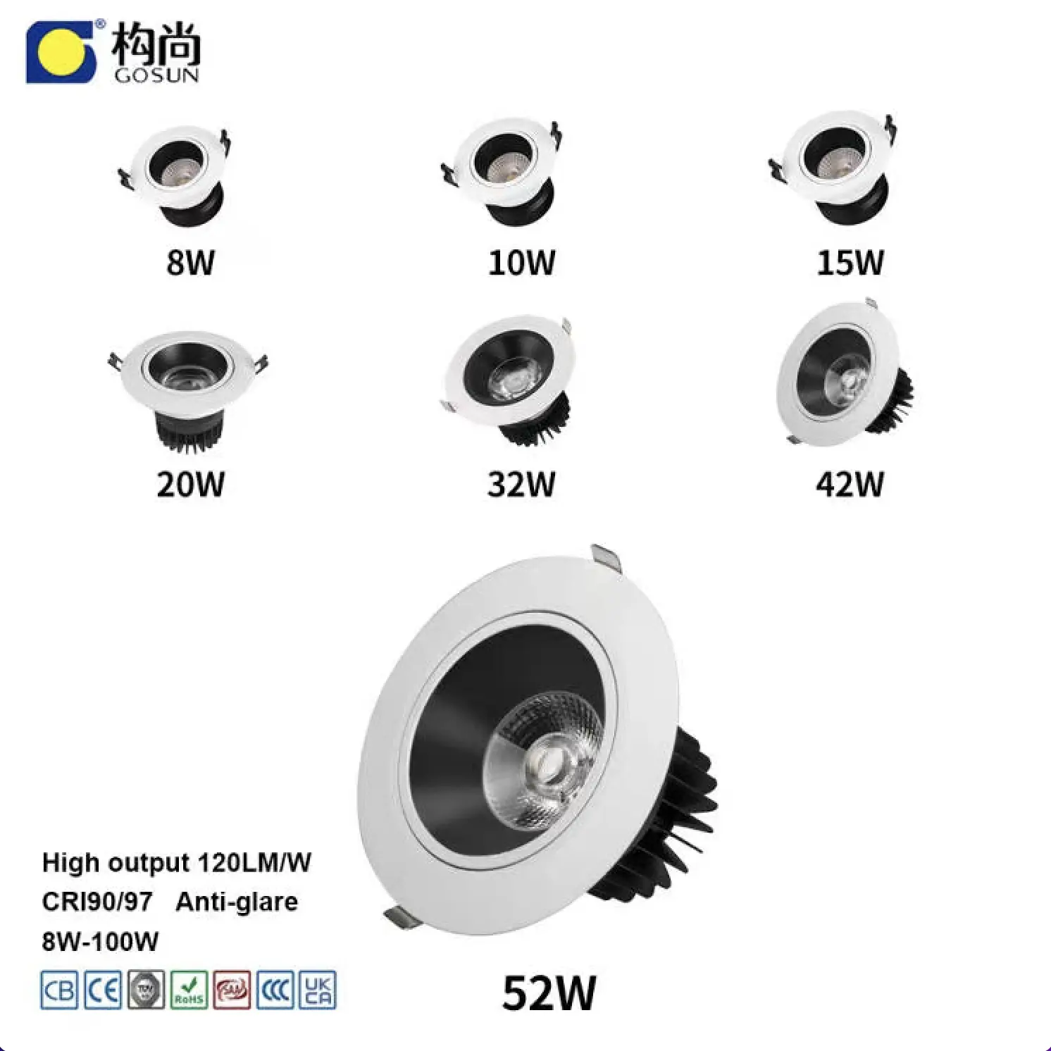 울트라 안티 눈부심 플리커 무료 8W/10W/15W/20W/32W led 움푹 들어간 downlight 조정 가능한 led 스포트 라이트