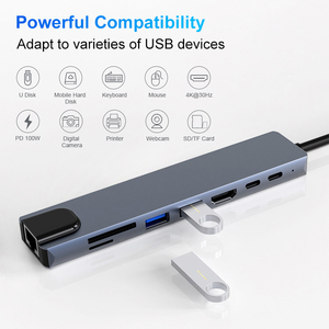 8 In 1 stazione Dock tipo C a HDTV-Compa 4K 5Gb 3.0 Rj45 porta di rete tipo C adattatore Splitter Hub Usb C per computer portatile e telefono - Product Image 5