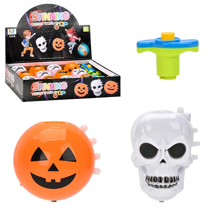 Halloween calavera y calabaza diseño Gyro Spinner juguetes Set Spinning Top con luz y música