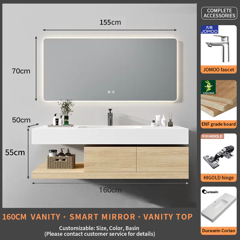160Durasein Corian Integrated basin+smart mirror