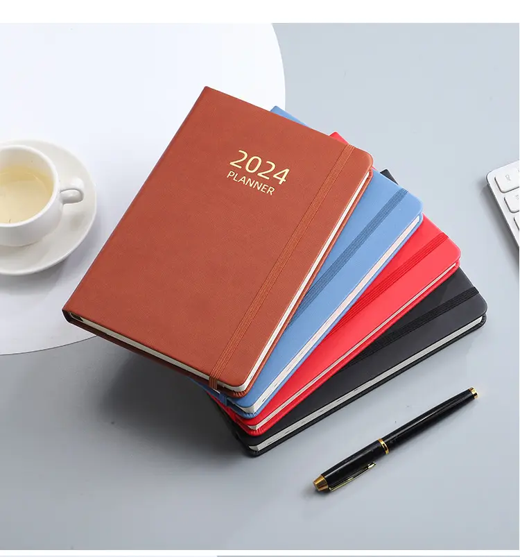 Promoção barato logotipo personalizado capa dura A5 PU couro semanal diário mensal planejador organizador diário diário nota livro notebook