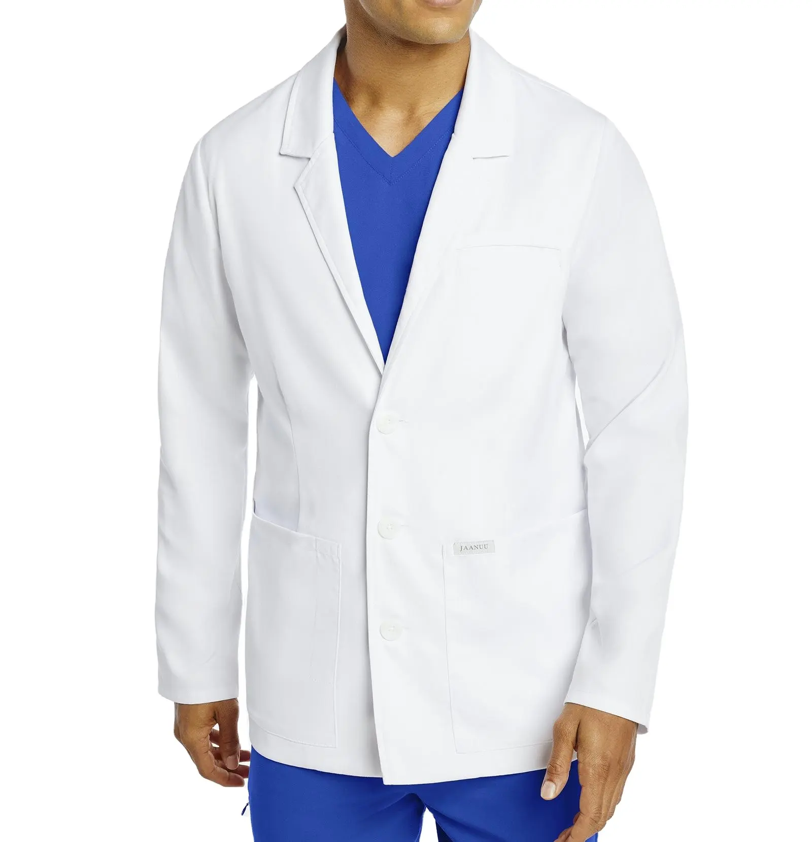 Pra-penjualan Desain Baru Jaket Scrub Medis Seragam Rumah Sakit Lengan Panjang Mantel Lab Putih untuk Pria