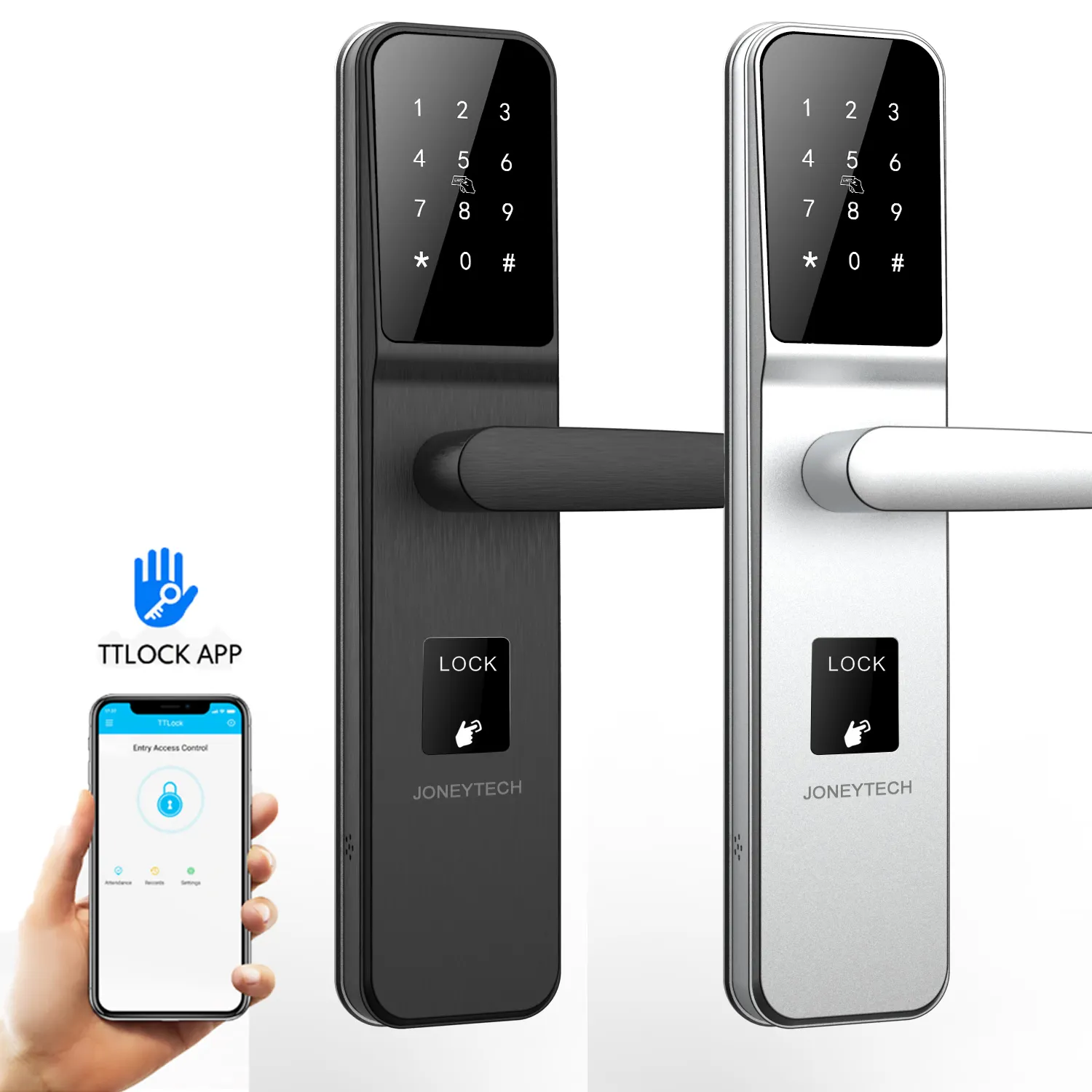 Joneytech-Cerradura de puerta con teclado inteligente, contraseña digital electrónica, APP TTlock/tarjeta IC/llave/Código para hotel/apartamento/hogar
