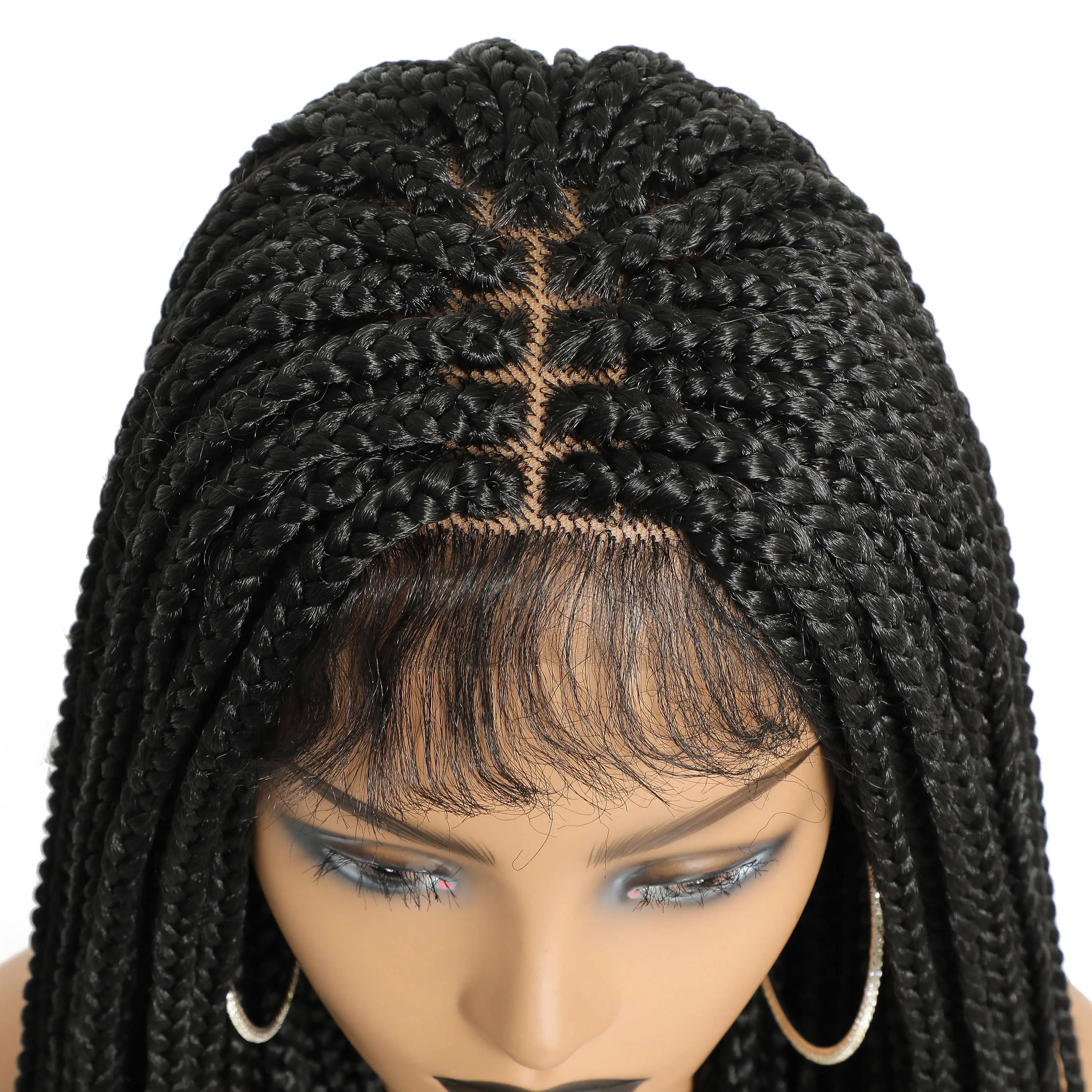 Synthetische Spitze Front Perücke 30 Zoll Länge Box Geflochtene Perücken für schwarze Frauen Kurzes synthetisches Haar Elastische Spitze Afro Kinky Curly