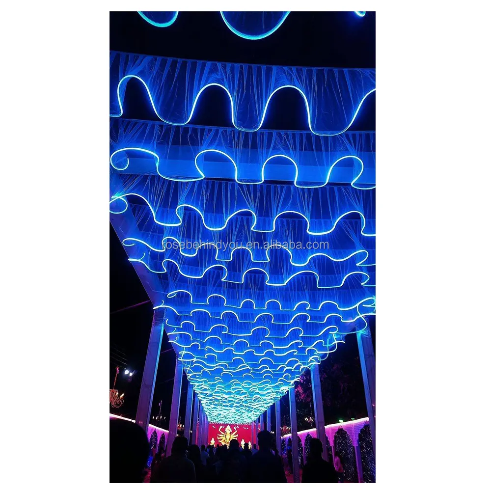 2024 New Luxury Wedding Stage Light Ceiling Decoration S Shape Curtain Ceiling Decoration Drapery With Led Strips Props