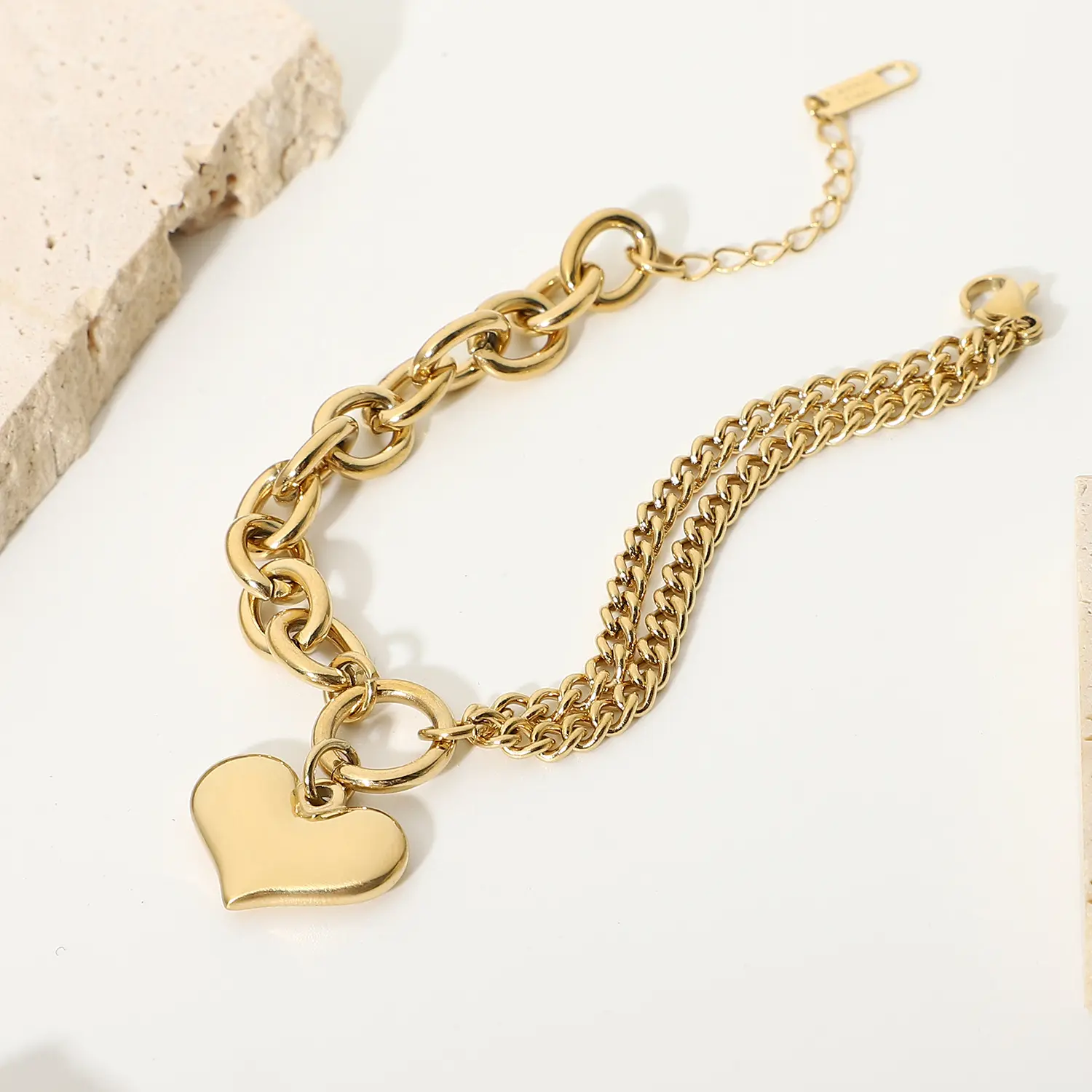 Pulsera de corazón de acero y titanio chapado en oro para mujer, Ins 14K