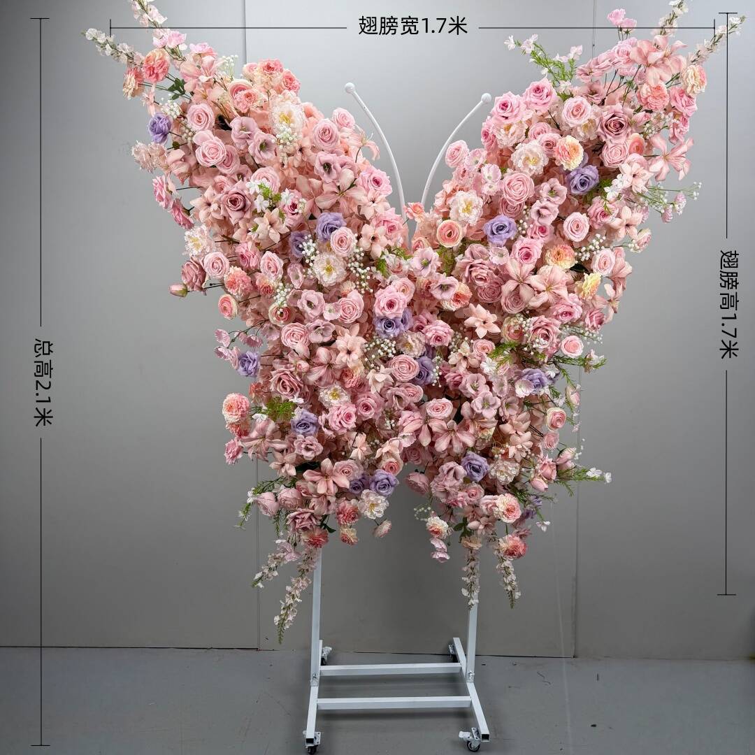 Pink-purple butterfly floral caster wheel stand