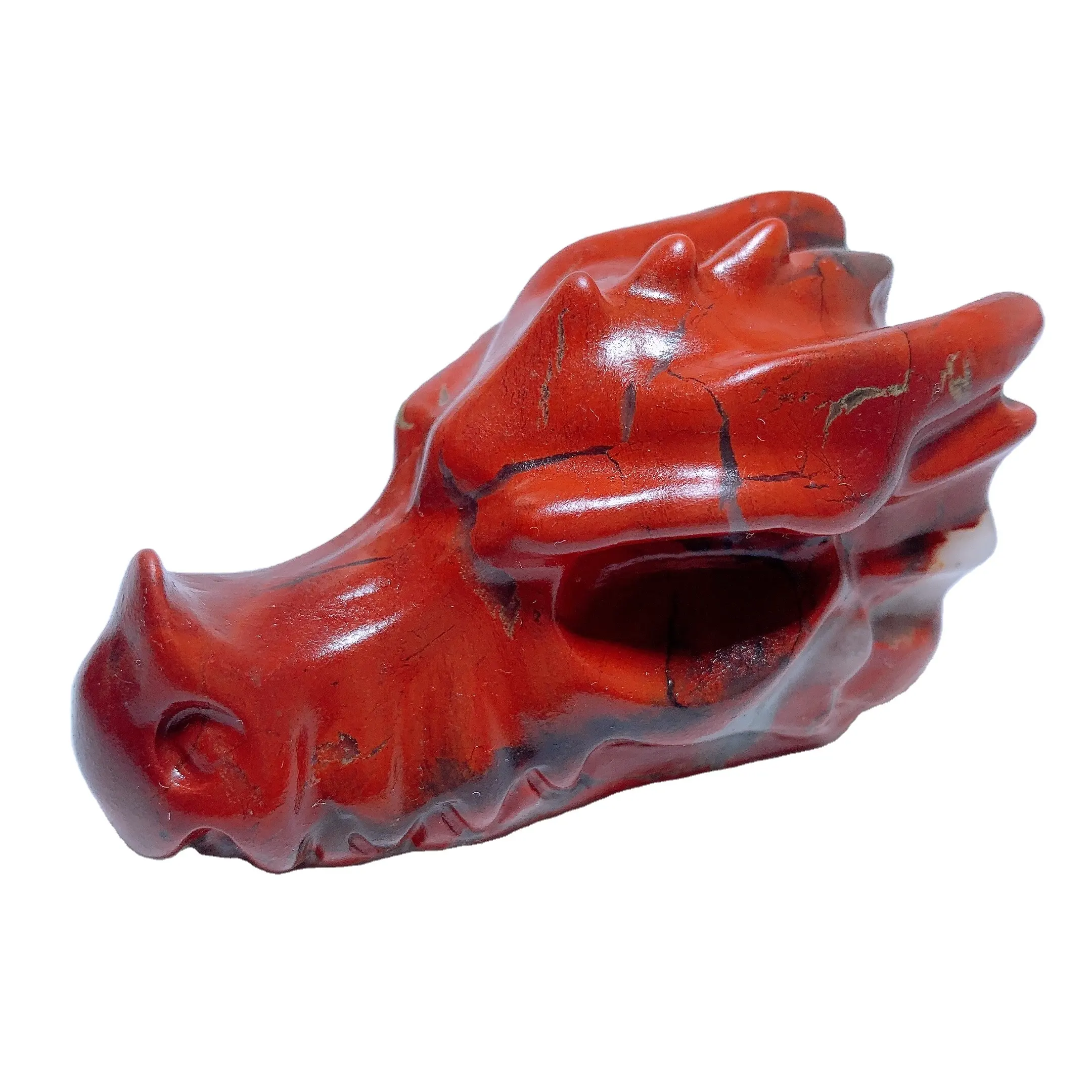 Vente en gros Dragon de jaspe rouge Tête de quartz naturelle de guérison Crânes de dragon en pierre de cristal