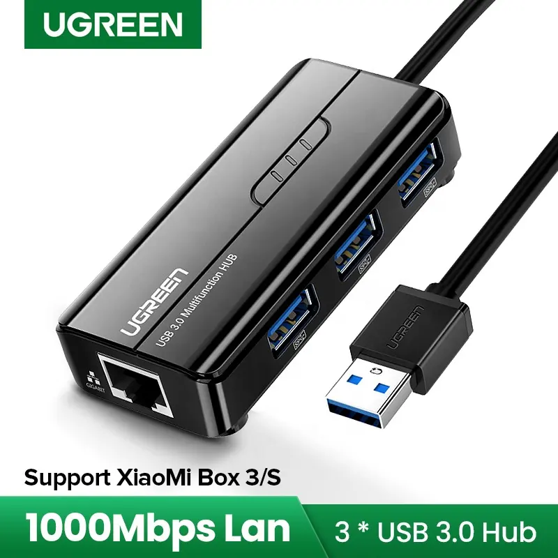 Ordinateur portable en gros Ugreen USB 3.0 à RJ45 USB Ethernet Hub externe pour Xiaomi Mi Box 3/S décodeur carte réseau adaptateur