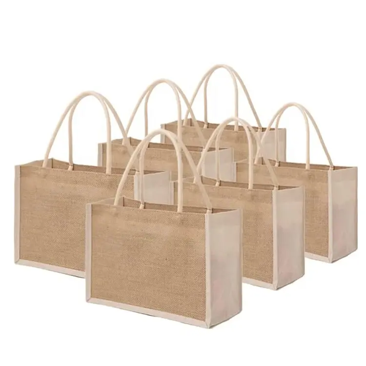 Hot Sale Large Capacity Design Portable Jute Reusable Tote Shopping Bag Grocery Organizer Storage Pouch Tote bags