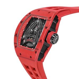 New Classic Red Carbon Fiber Case Mechanical Watch Synthetic Sapphire Crystal Glass Luminescent Hands Rubber Band - Product Image 4