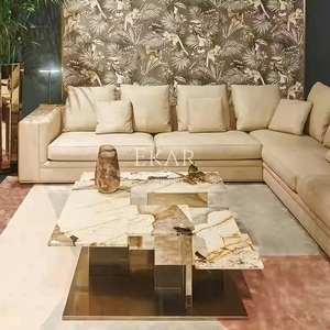 Modern düzensiz mermer merkezi masa çağdaş ev oturma odası yemek veya spor kullanımı için benzersiz çelik ve taş tasarım - Product Image 3