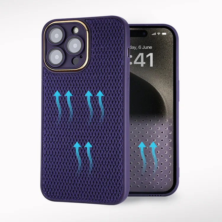 Huidvriendelijke Ademende Mesh Smart Phone Case, Schokbestendige TPU Mobiele Telefoon Case Met Mesh Stof Voor Iphone 14 13 12 Pro Max