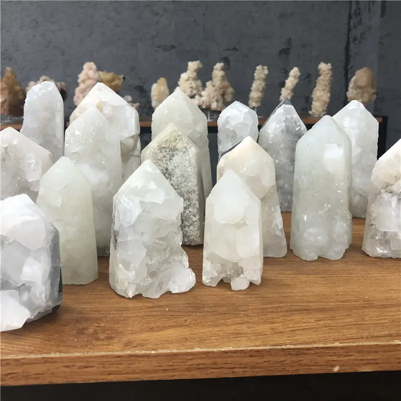 Klare Zeolith Quarz Geode Kristall Cluster Natur Zauberstab Feng Shui Punkt Liebe Kristall Bild Kunst Sammler Poliert Weiß