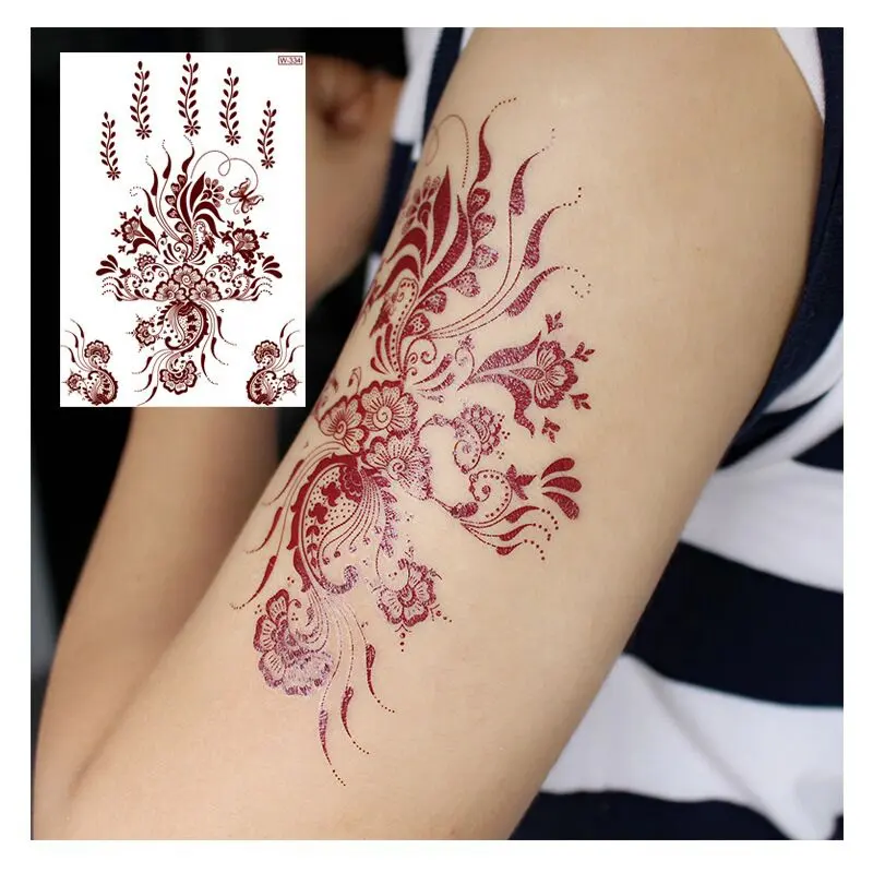 Tattoo Supplies Wholesale Fashion Colorful Style Easy Use Cosmetic Grade Body Hand Arm Henna Stencils Beautiful Water Transfer T