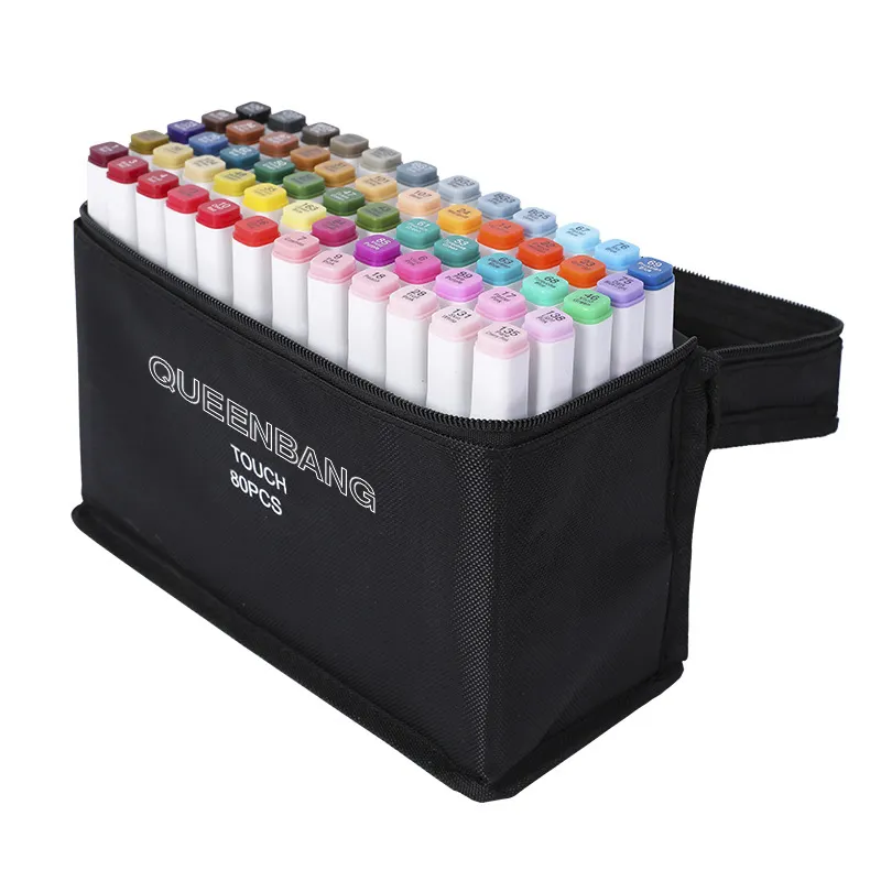 Queenbang caneta marcador de pontas duplas, conjunto de 48 cores de tinta permanente para estudantes e álcool