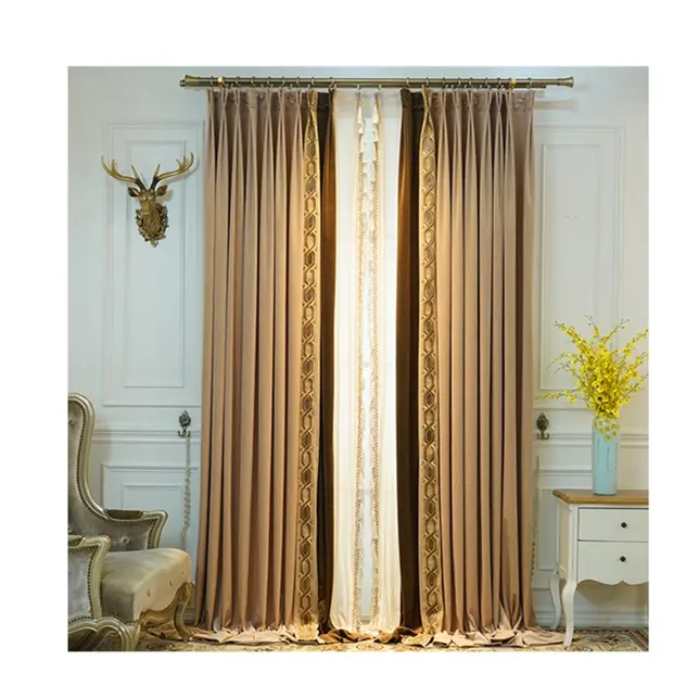 Cortinas de poliéster, cores sólidas bege preto cortinas macias de luxuosa janela cortinas clássicas