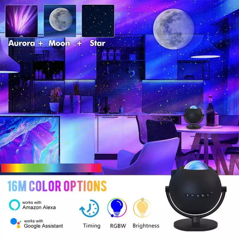 RSH Tuya Wifi Ble LED Desktop Moon Star Projector Lamp Bedroom Baby Kids Night Light Music Player Starry Sky Projector Light
