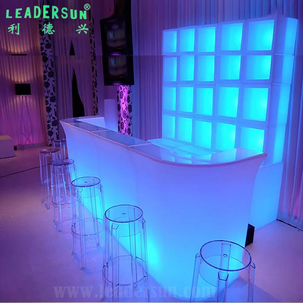 Muebles Led populares Plástico Comercial Usado Iluminado Resplandor Iluminación luminosa Mostrador de Bar portátil Muebles de exterior