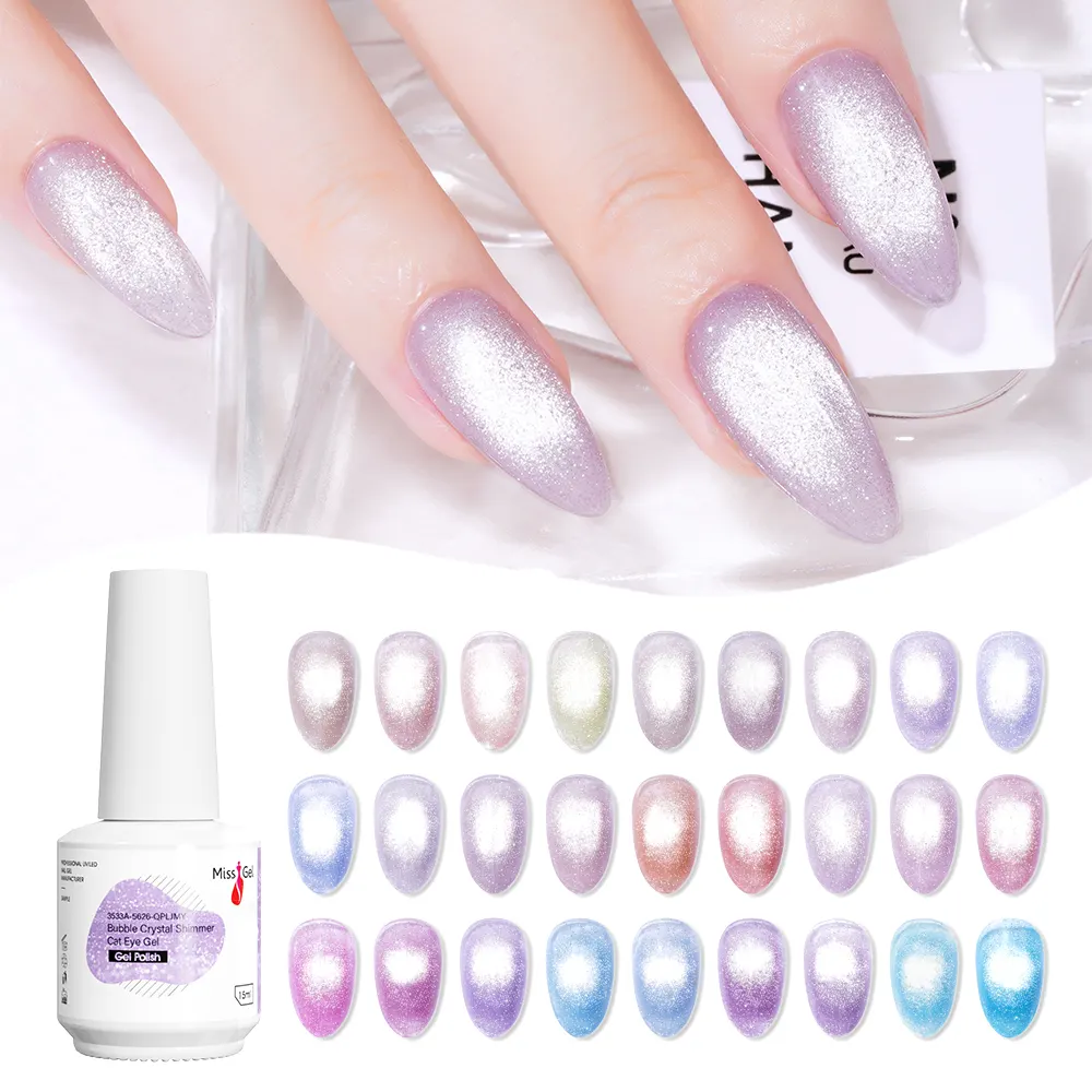 Missgel di alta qualità bolle di cristallo Shimmer Gel per unghie di colore vegano marchio privato chiaro di luna occhi di gatto magnete smalto Gel