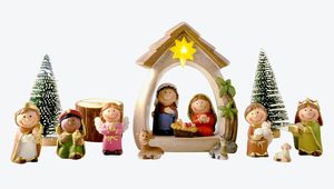 樹脂宗教工芸品カラフルなミニクリスマスキリスト降誕シーンセット-宗教的な卓上装飾用の<span class=keywords><strong>LED</strong></span>ライト付き12個