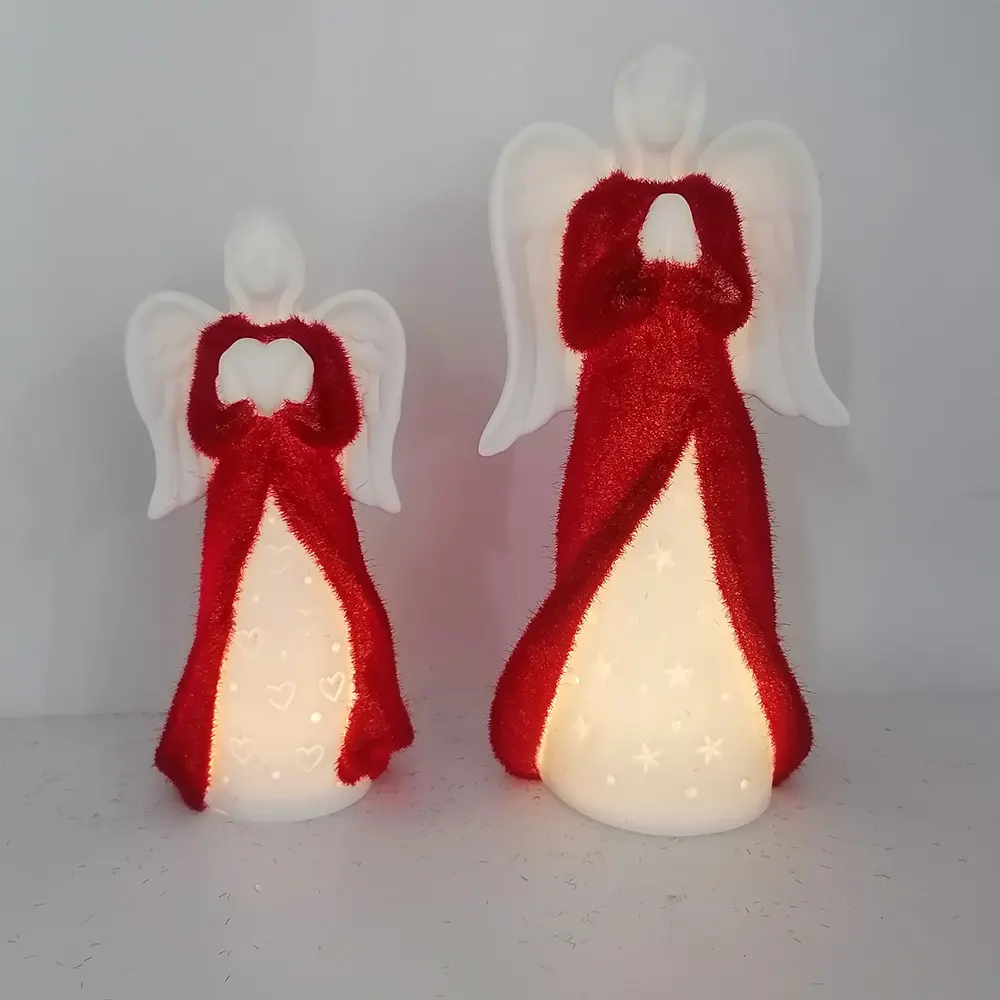 Custom Personalized Family OEM ODM Ceramic Light up LED Christmas Angel Doll Ornaments