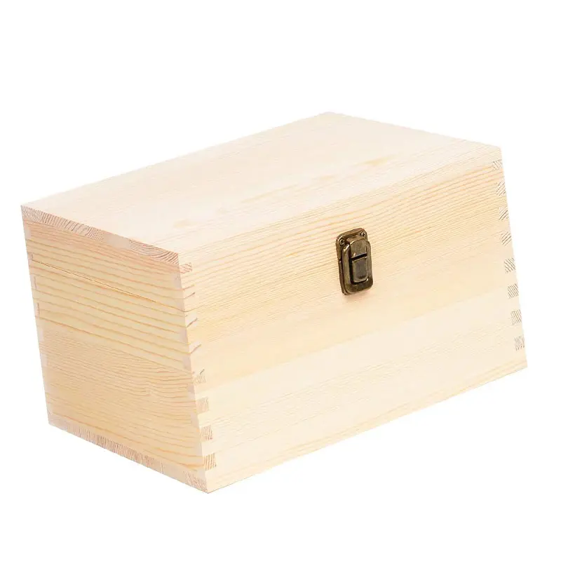 Boîte rectangulaire en bois de pin extra large non finie Boîtes de rangement naturelles pour bricolage avec couvercle à charnière et fermoir avant pour les loisirs artistiques a