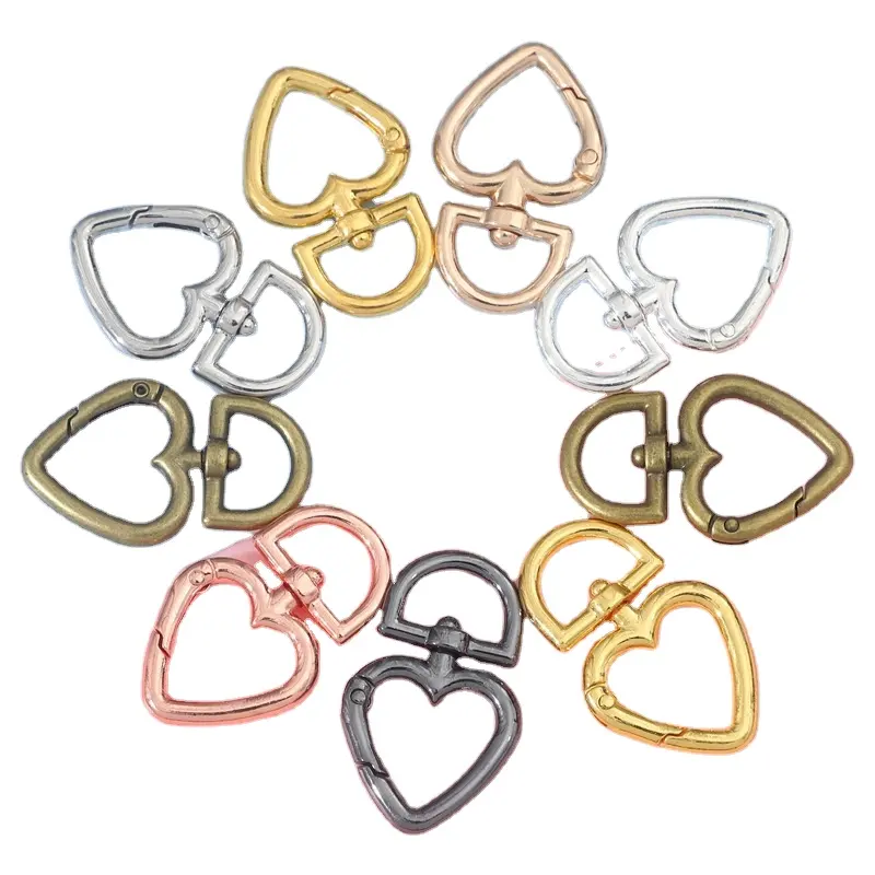 Metal yüzükler moda kalp şekli anahtarlık sanp kanca klip toka bahar yüzük çanta anahtarlık