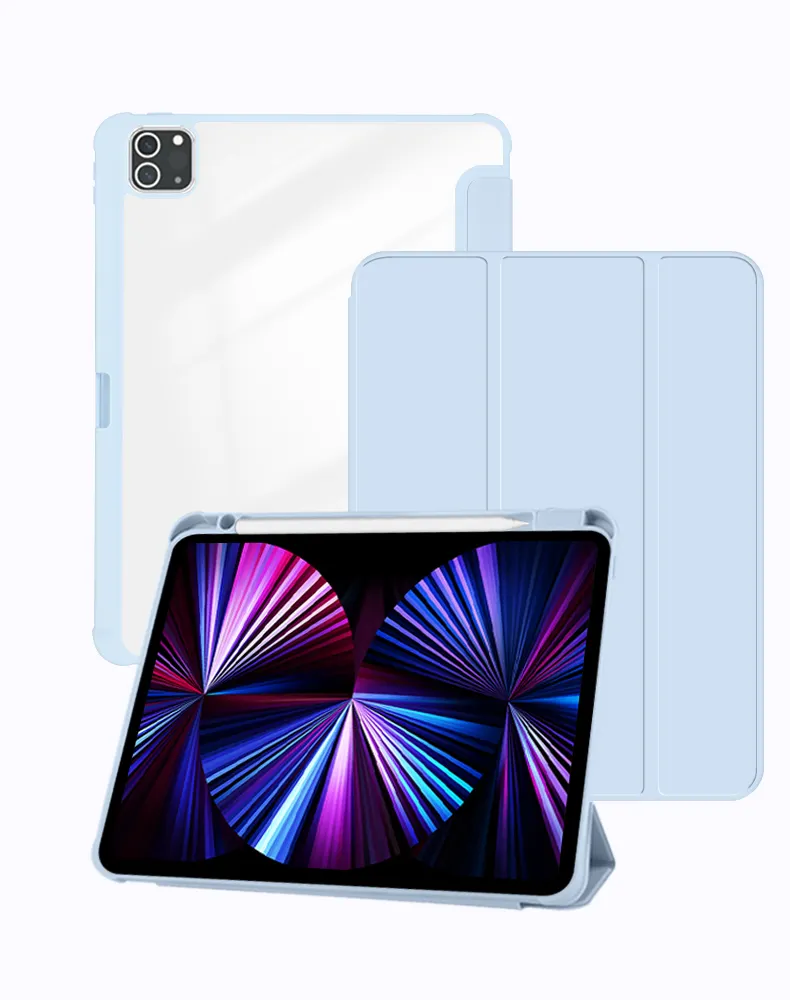 Pour iPad mini 6 antichoc Transparent doux clair Tpu support à trois volets étui pour tablette housse de tablette