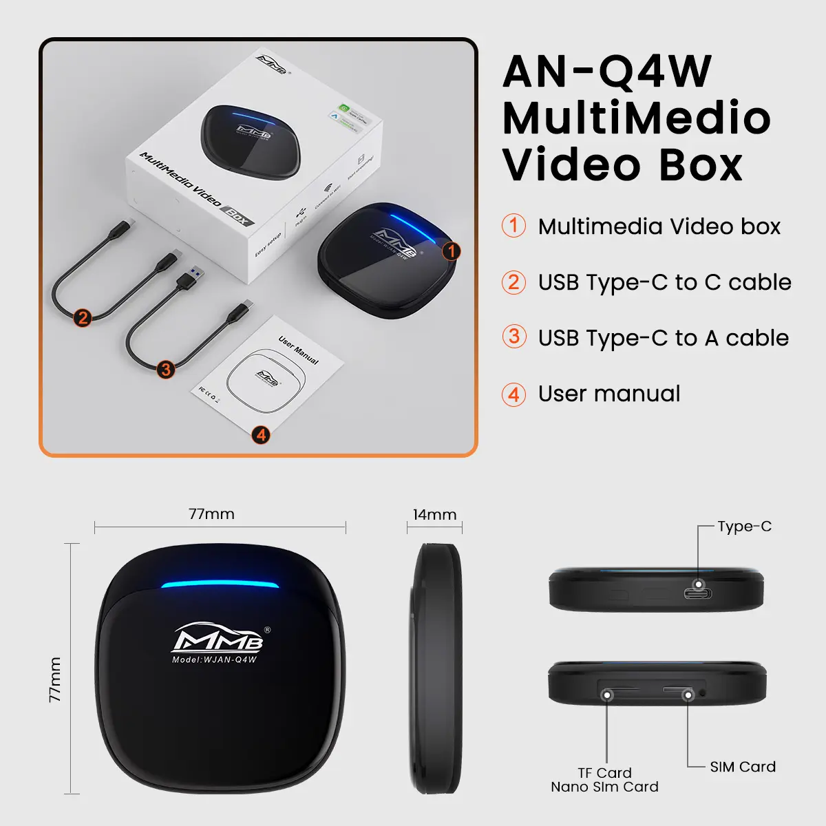 Joyeauto MMB Qualcomm 6125 AI Box Inalámbrico Carplay Android13 Youtube Netflix Plug and Play Adaptador Carplay portátil