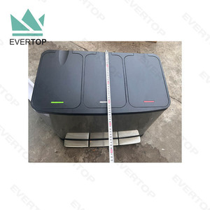PD-D02B Triple-Stream Metro Collection Recycling Bin <strong>Built</strong>-<strong>in</strong> Trash Can Step-On Waste <strong>Container</strong> 3 Stream Recycle Trash Bin Pedal