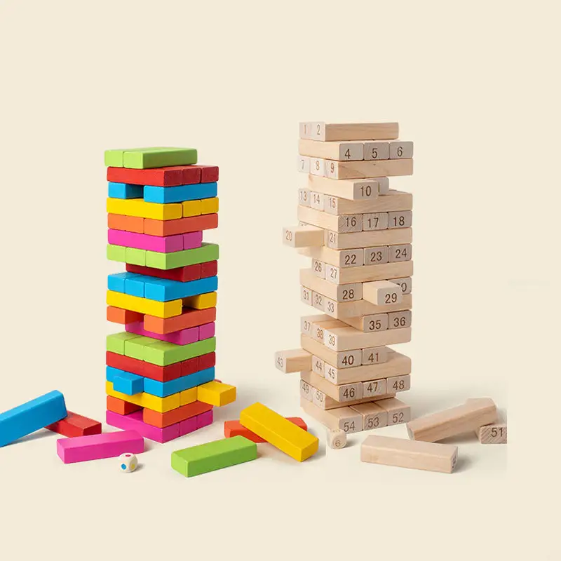 저렴한 가격 도매 텀블링 타워 게임 나무 스태킹 게임, 쌓인 높은 장난감 세트 빌딩 블록 타워, 다채로운 스태킹 블록