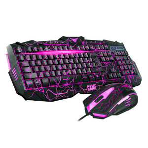 コンピューターゲームに欠かせないマウスとキーボードゲーマー3色バックライトひびの入った外観キーボードQwertyキーボード加工 - Product Image 1