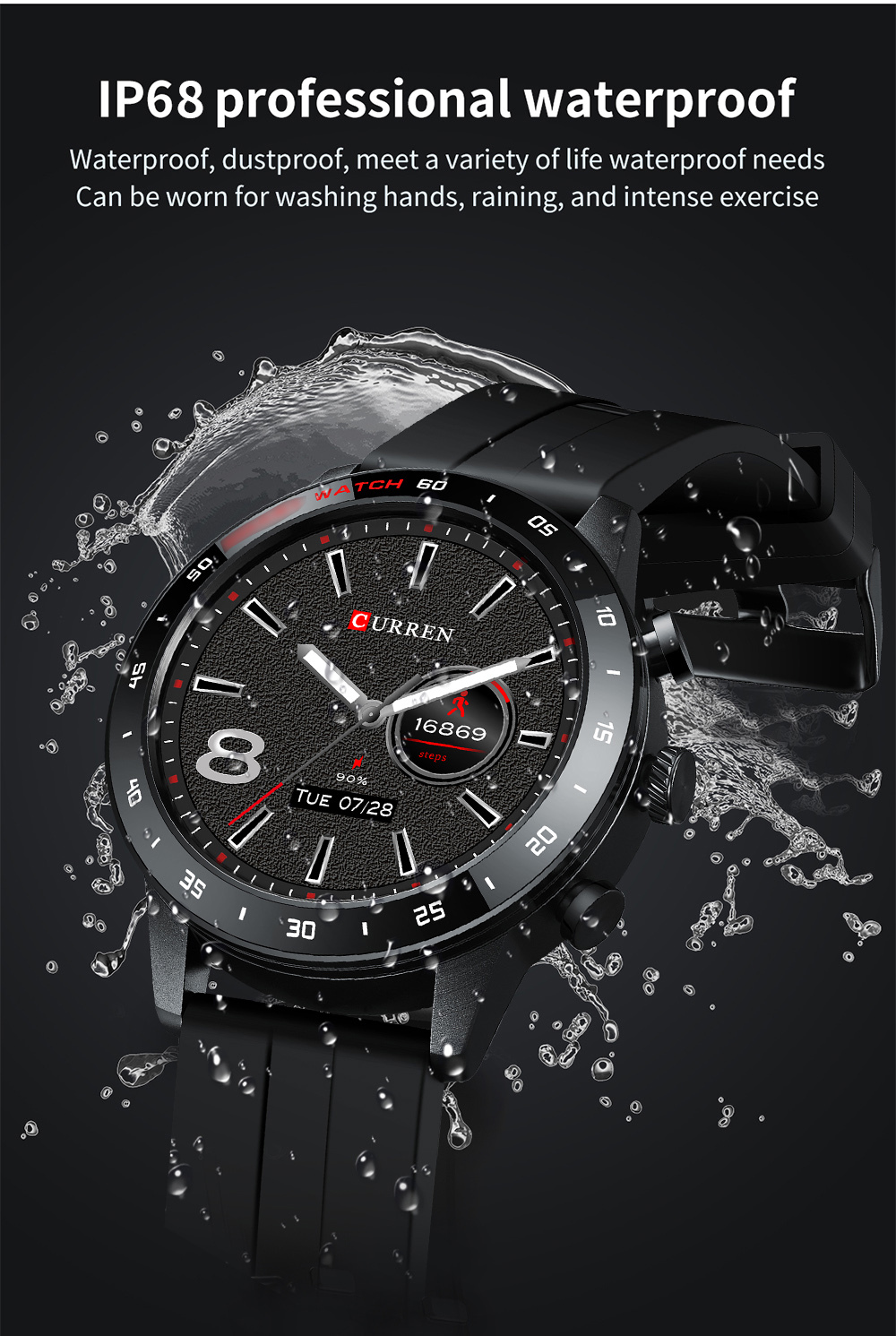 CURREN – montre étanche pour hommes, moniteur de fréquence cardiaque, moniteur de Fitness, montre numérique sport, lecture de musique, écran HD pour Android IOS