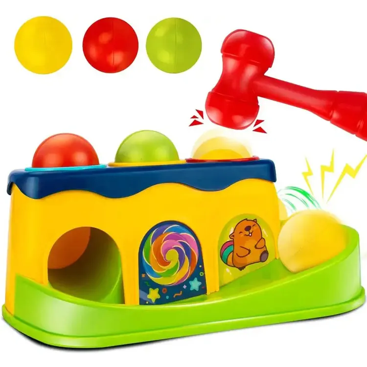 Zhorya Kids Educational Knock Color Ball Baby Nuevos juguetes 2023 Plataforma de apilamiento Martillo de plástico y juguetes de caída de bolas