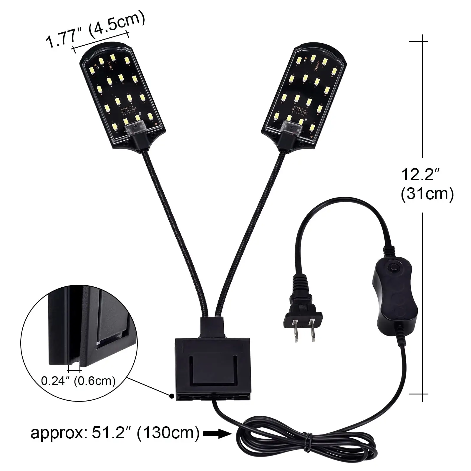 Dubbelhoofd Aquarium Aquarium Aquarium Aquarium Licht 15W 32 Led Aquarium Geplant Clip Lamp 1600lm Witte Led Verlichting