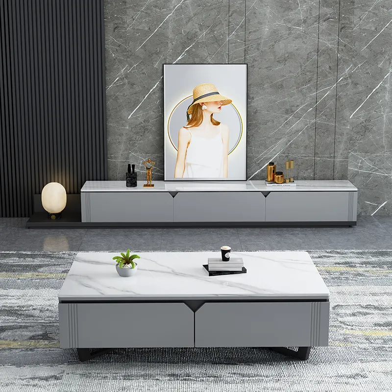 HANYEE-muebles de diseño moderno para sala de estar, soporte superior de mármol para TV y mesa de centro con cajones